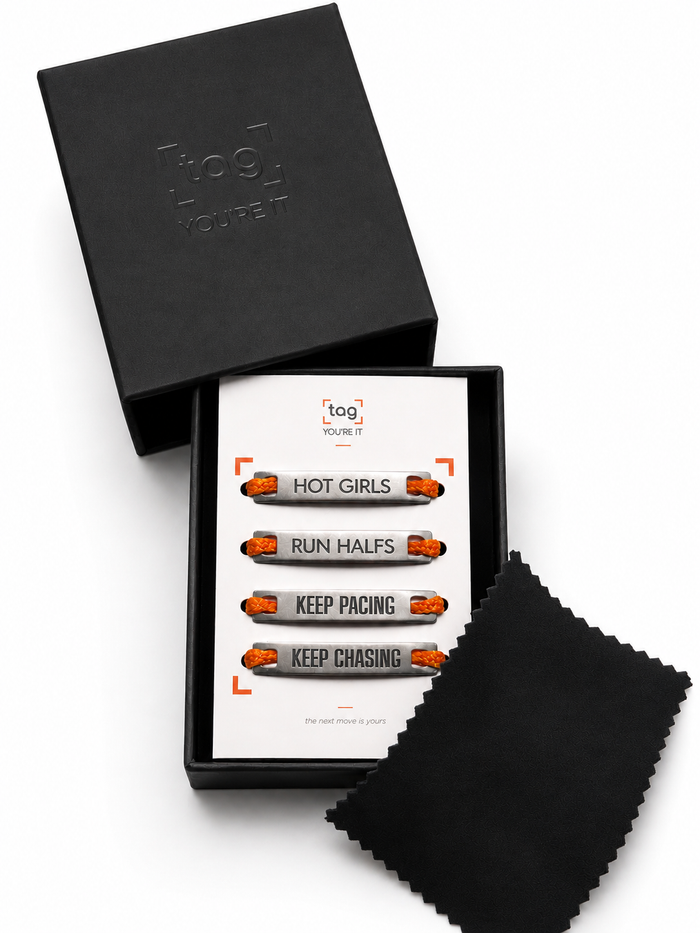 Tag You're It Twin Pack — two sets of personalised laser-engraved shoe tags in gift box